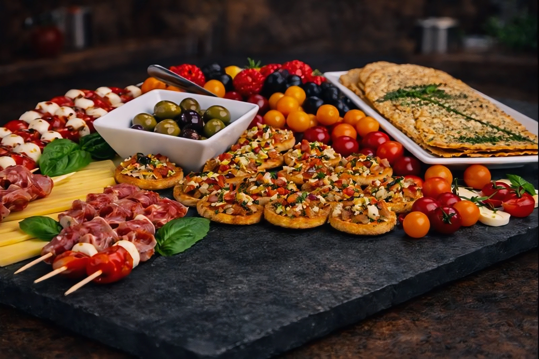 Charcuterie and appetizer spread for catered events