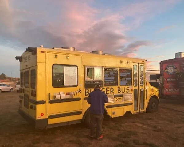 Burger Bus at an outdoor evening event