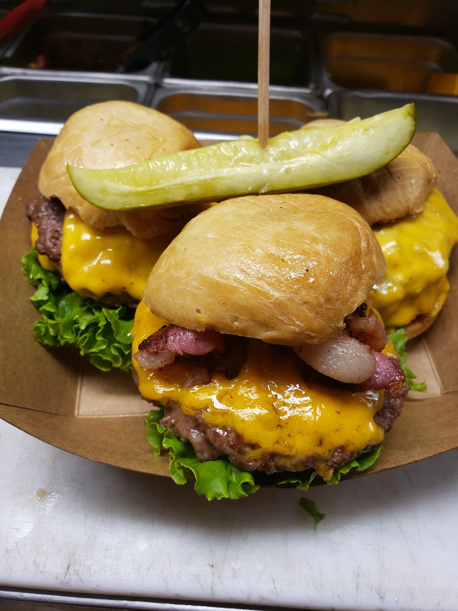 Burger sliders prepared for a catered event